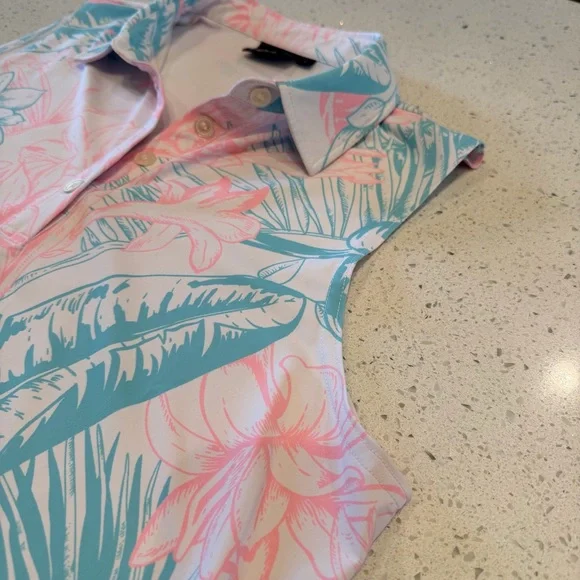 Sunday Swagger Tropical Golf Polo Sleeveless Tank Blue Pink White Size Large - Picture 2 of 9
